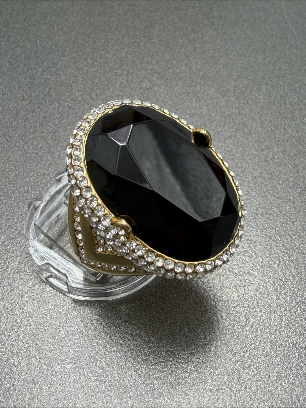 Walid Akkam Black Onyx Statement Ring with Clear Accents